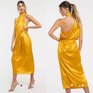 Asos Edition Drape Surplus Satin Open Back One Shoulder Midi Dress XS